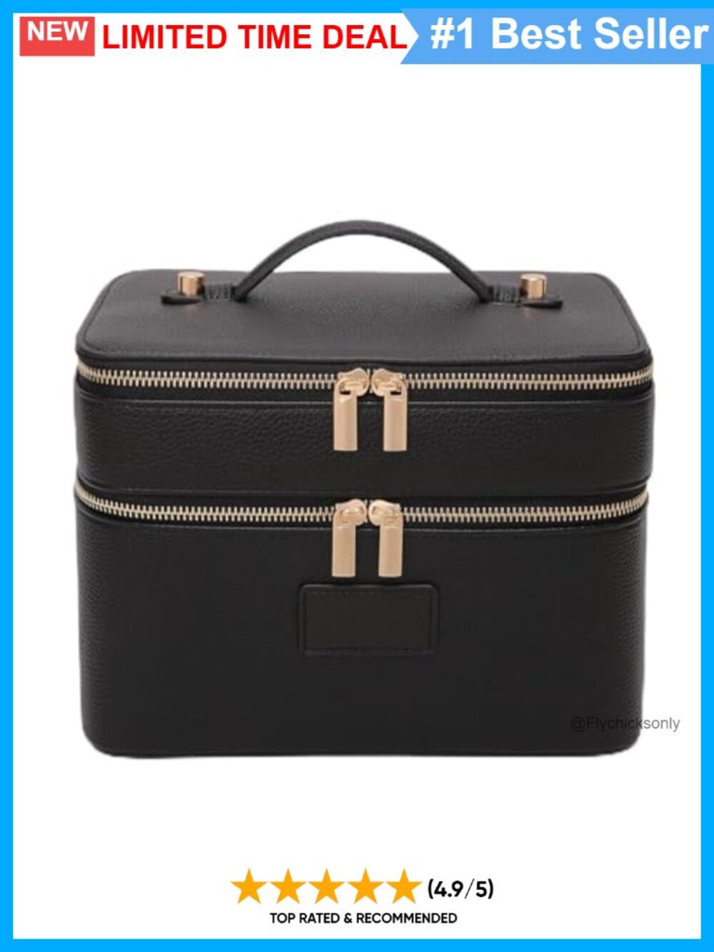Large PU Leather Double Layer Makeup Bag Removable Divider Travel Toiletry Case